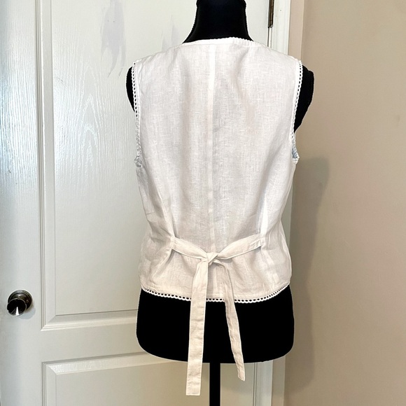Laura Ashley White Linen Vest Waistcoat Top Blouse Size S Coastal Boho Cottage - Picture 6 of 12